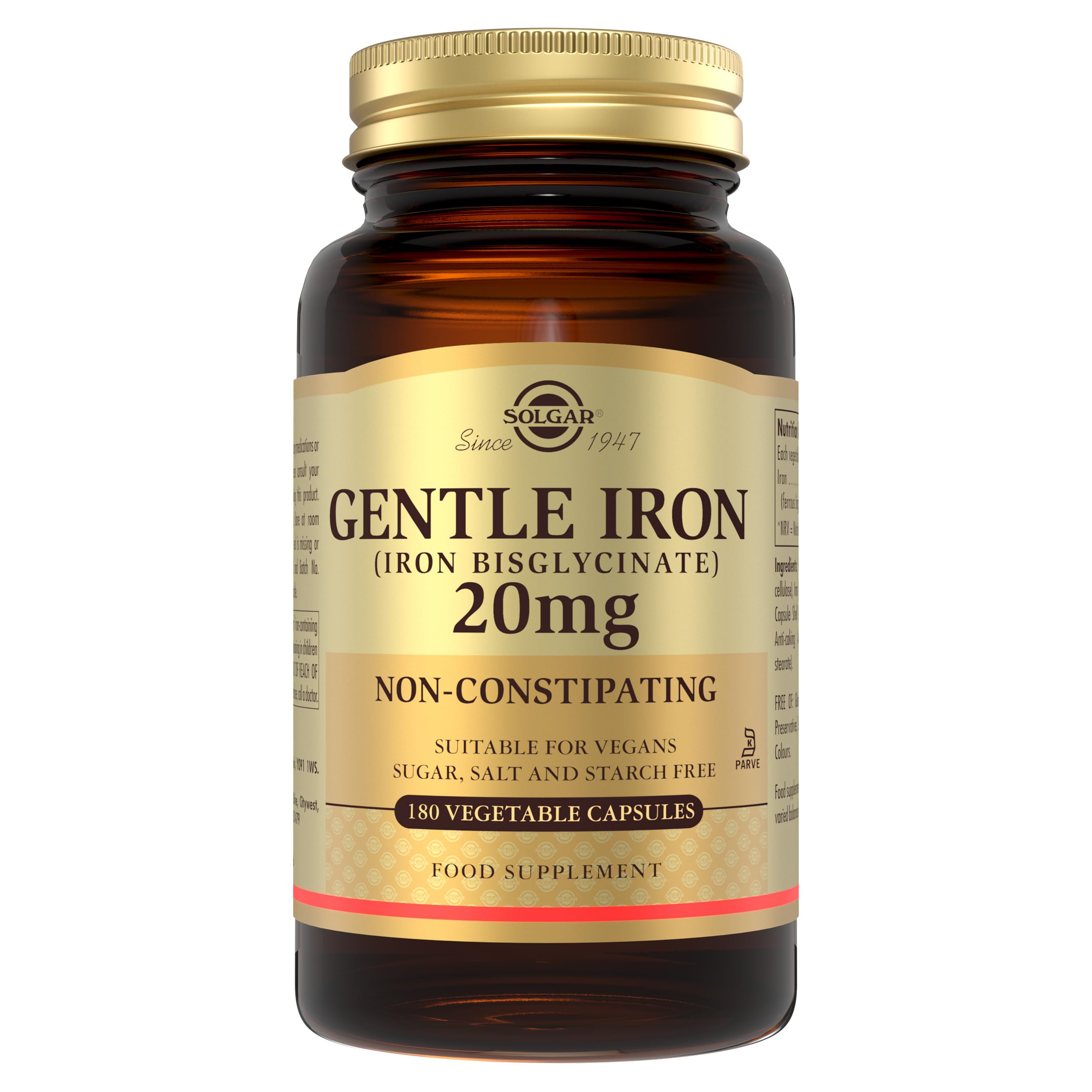 Solgar Gentle Iron 20 mg - 180 Veg Capsules (Bisglycinate)