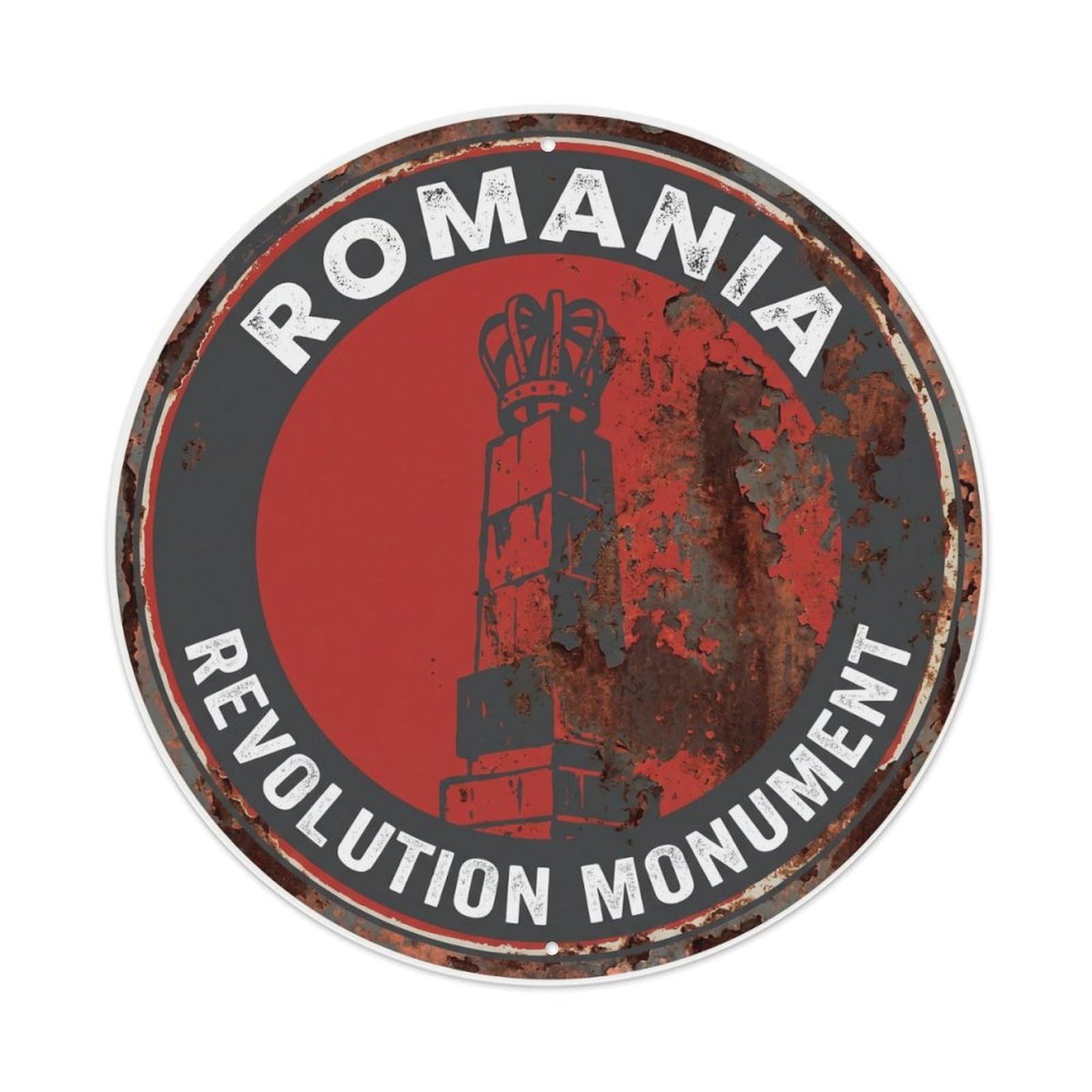 Vintage Travel Romania Revolution Monument Metal Tin Sign