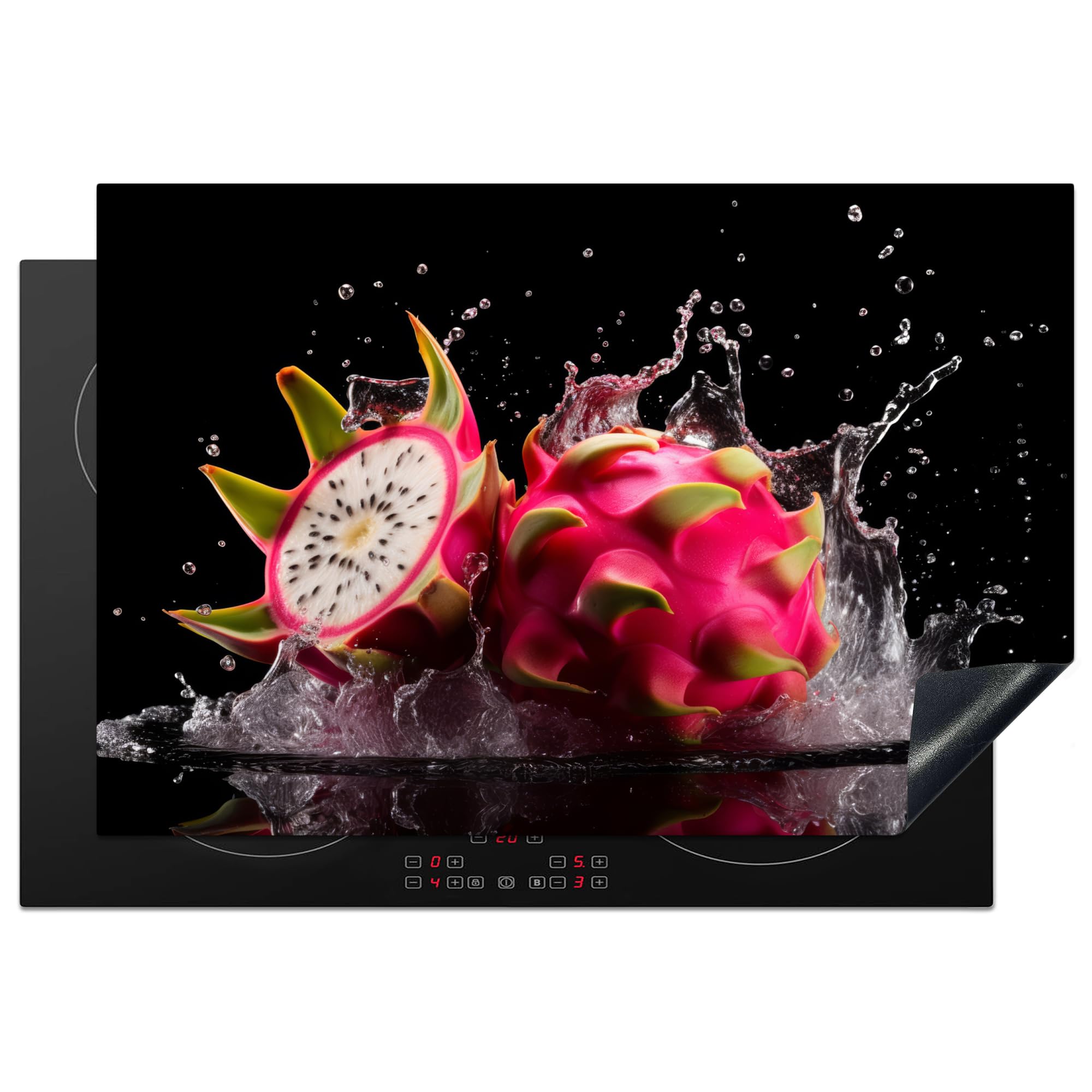 KitchenYeah© Induction Hob Cover Protector Mat 20.1"x30.3" / 77x51 cm Kitchen Universal Ceramic Covers for Electric Cookers Vinyl Dragon Fruit - Black - Water - Fruit