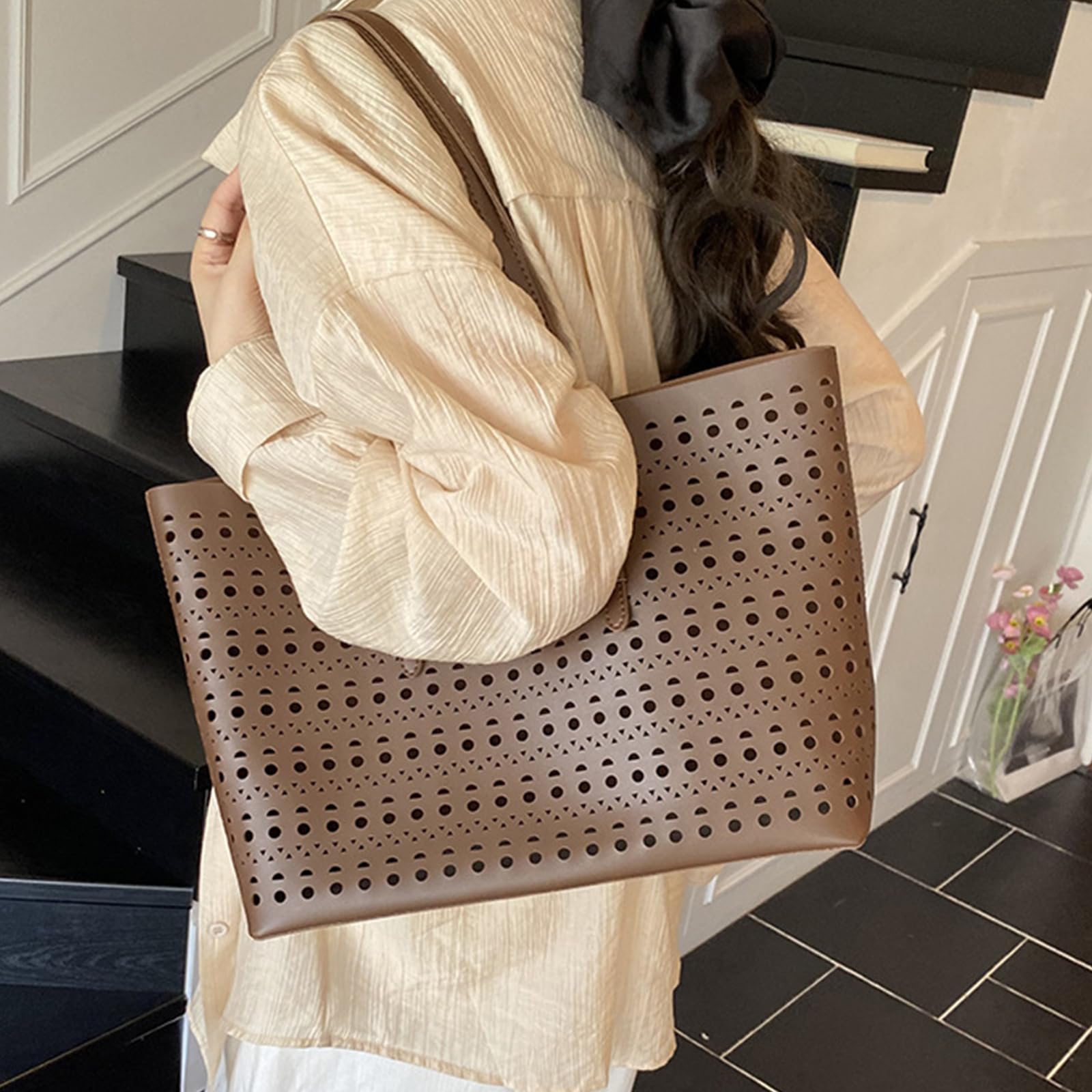 Borsa a Tracolla Leggera in PU Cava per Professionisti pendolari di Lavoro spaziosi con Tasche Multiple e pendolari quotidiani Resistenti allo Strappo