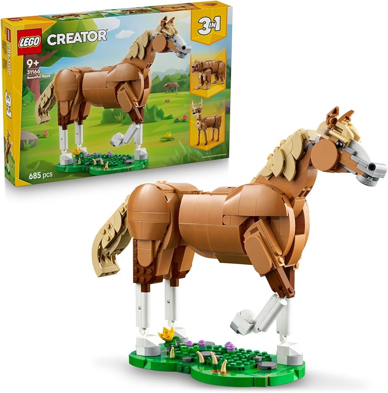 LEGO Creator 3'ü 1 Arada Güzel At 31166-9 Yaş ve Üzeri Doğa ve Hayvan Tutkunu Çocuklar için Ayı, Geyik veya At Olarak İnşa Edilebilen Yaratıcı Oyuncak Yapım Seti, Karne Hediyesi Fikri (685 Parça)