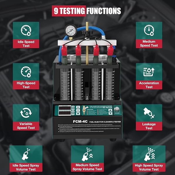 PLAYOCCAR 220 V Car Fuel Injector Cleaner & Tester, Fuel Injector Cleaning Device, 4 Cylinders with Ultrasonic Fuel Injector Cleaner Liquid Heater - 3