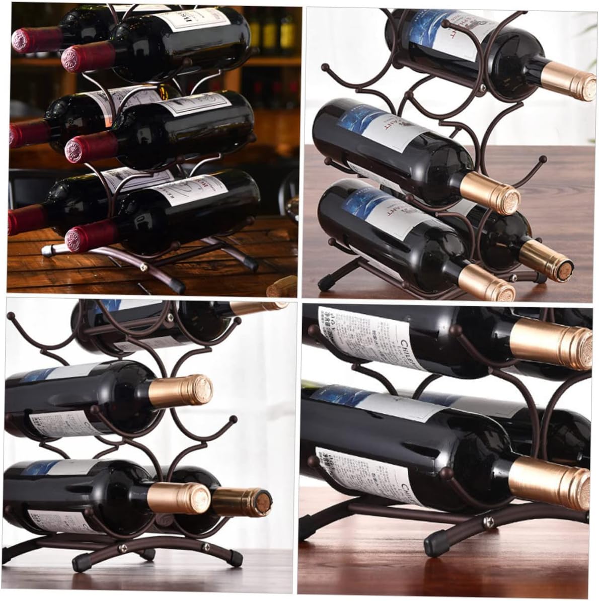 Iron Wine Rack Cabinet Decorative Wine Bottle Storage Shelf Geometric Design Table Top Holder