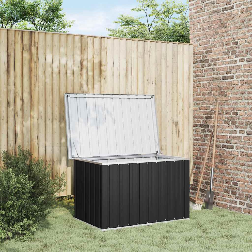 Caja de jardín antracita 109 x 67 x 65 cm – Caja de almacenamiento de acero galvanizado, con tapa, robusta caja de almacenamiento para cojines y accesorios de jardín