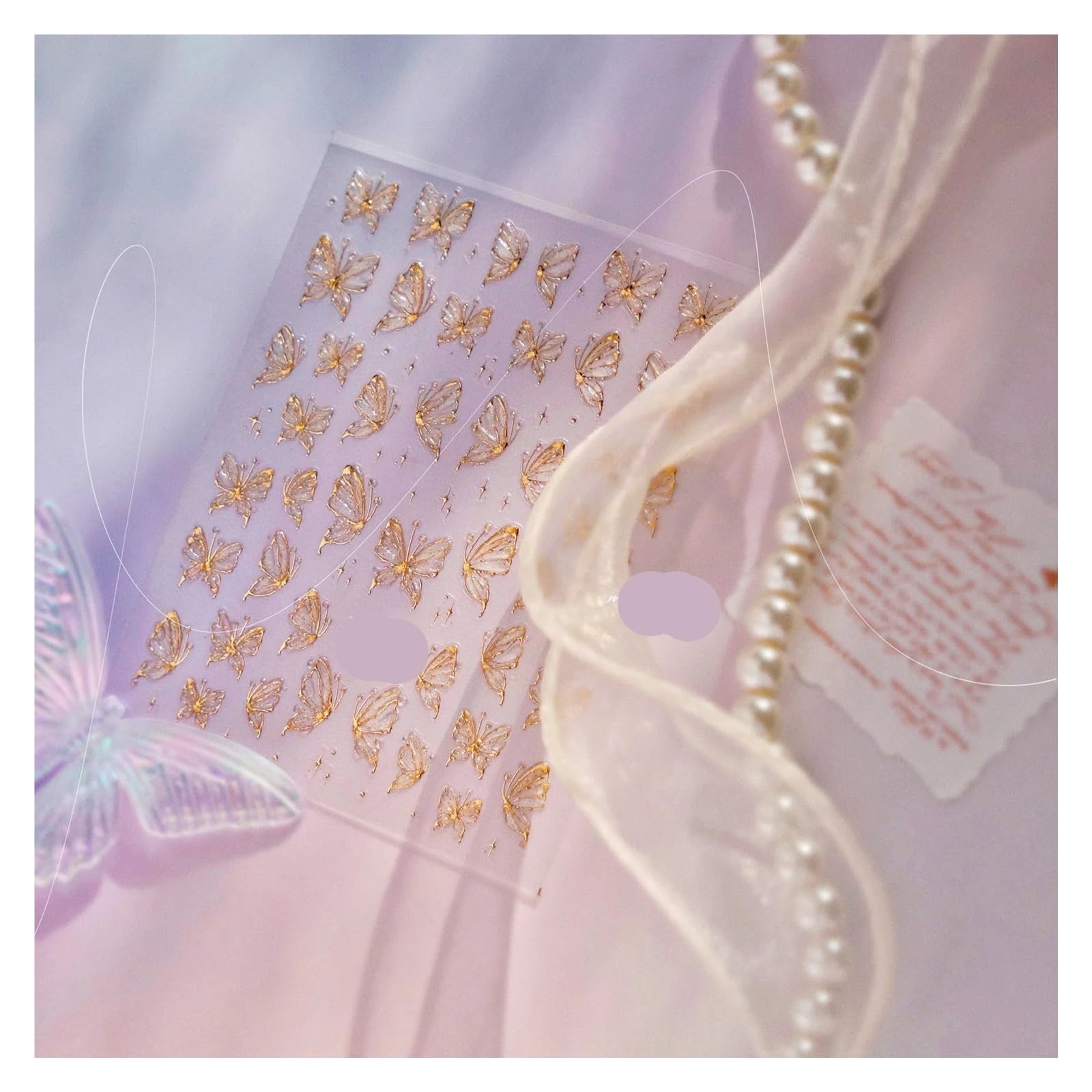 5D Jelly Nail Stickers Ice Transparent Gold Plated Butterfly 3D Decorations for Manicure Design DIY(Color7)