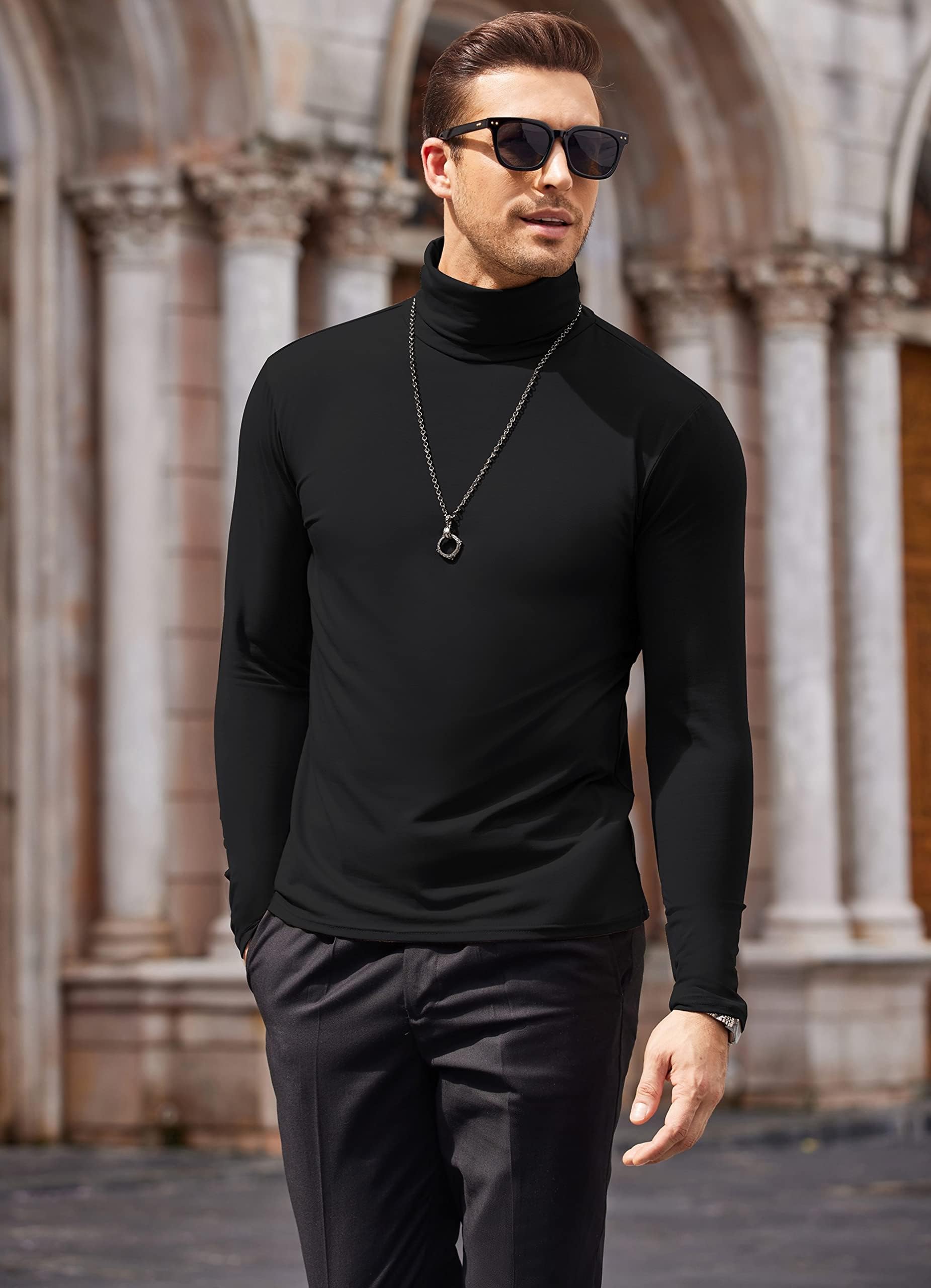 COOFANDY Pull Homme Col Roulé Ajusté T-Shirt Manches Longues Thermal sous-Pull Basique Pullover Pulls Chauds