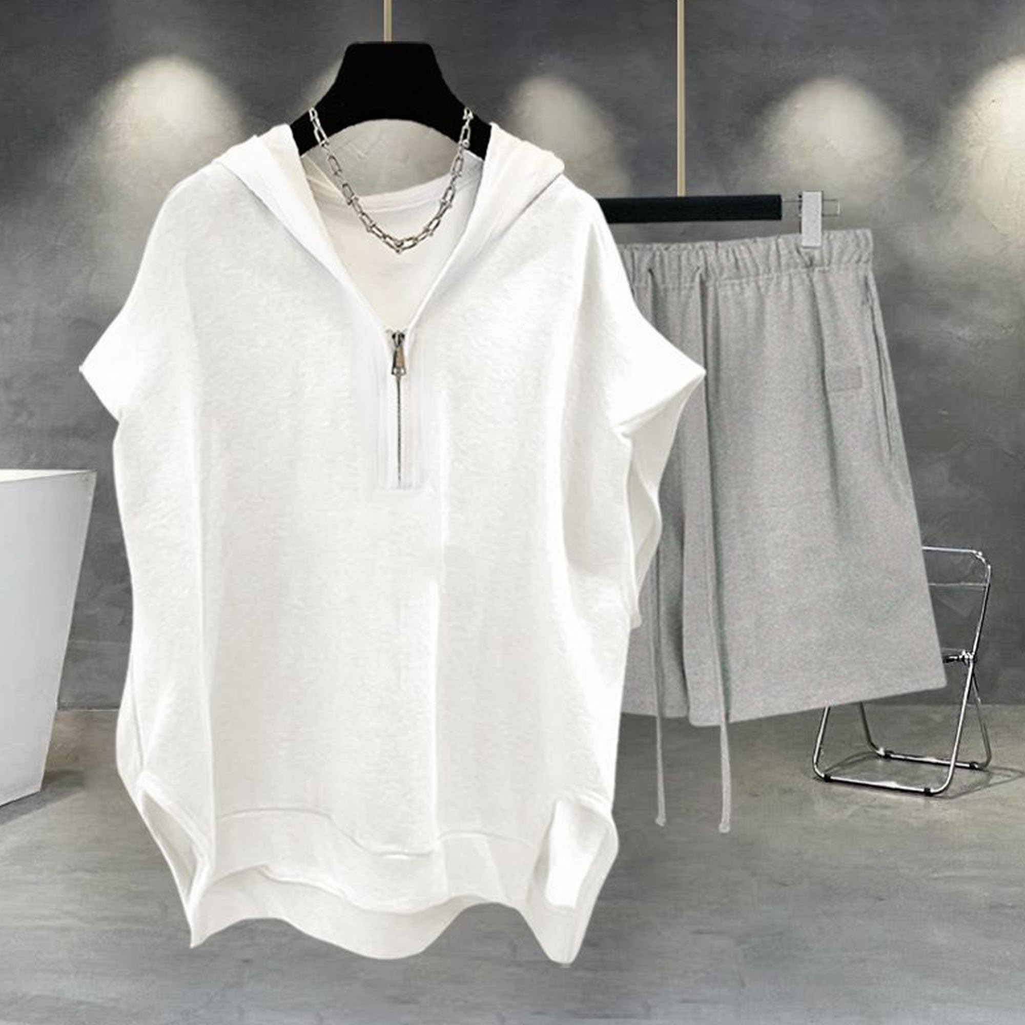 Herren-Tanktop mit 1/4-Reißverschluss und Kapuze, einfache, lockere, klassische Weste für Herren, mit Reißverschluss und Kapuze, ärmelloses Oberteil
