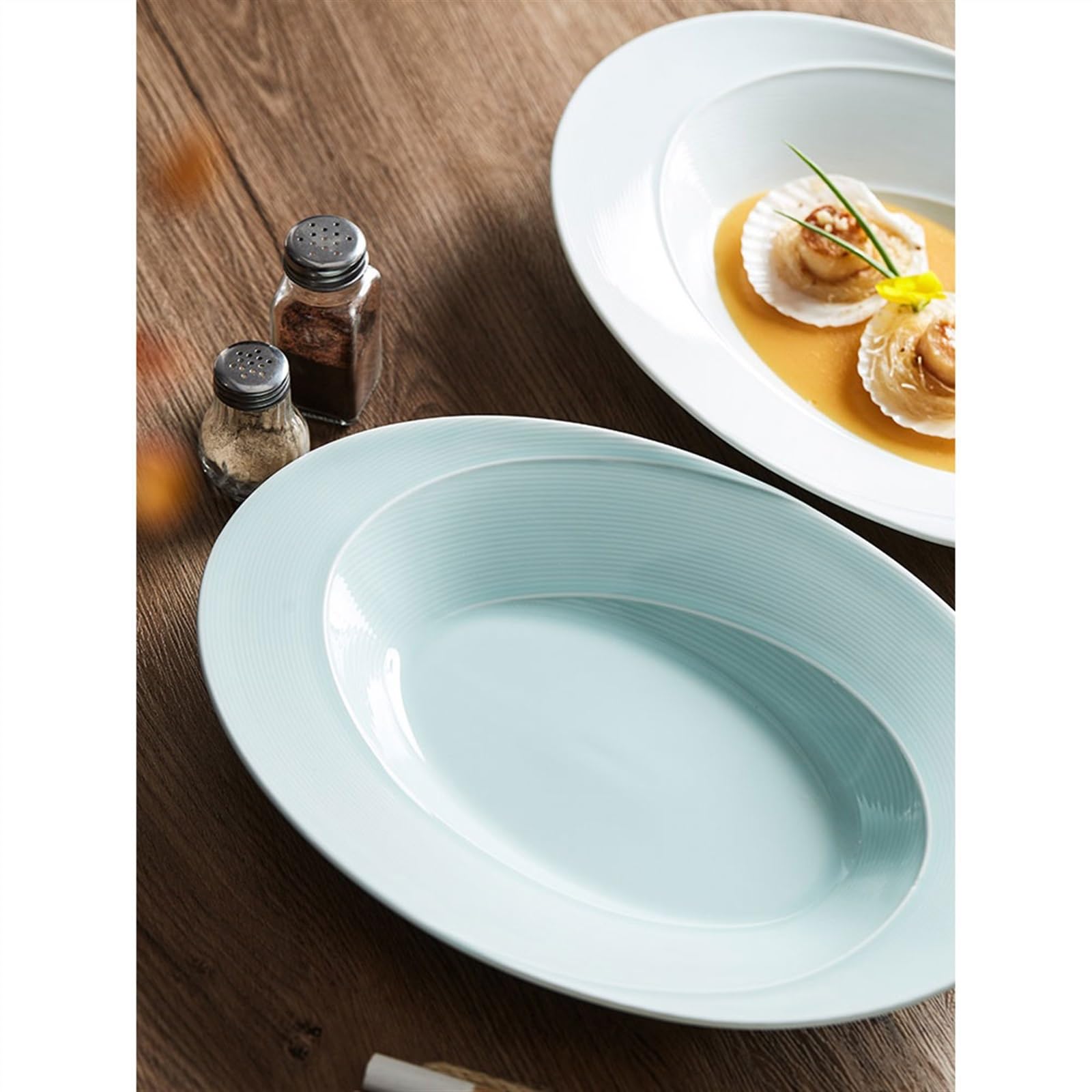 Assiettes Plates Grande Assiette Chinoise en céramique de 14 Pouces, Plat Profond Ovale, Vaisselle Commerciale for hôtel Restaurant Assiettes à Salade(A)