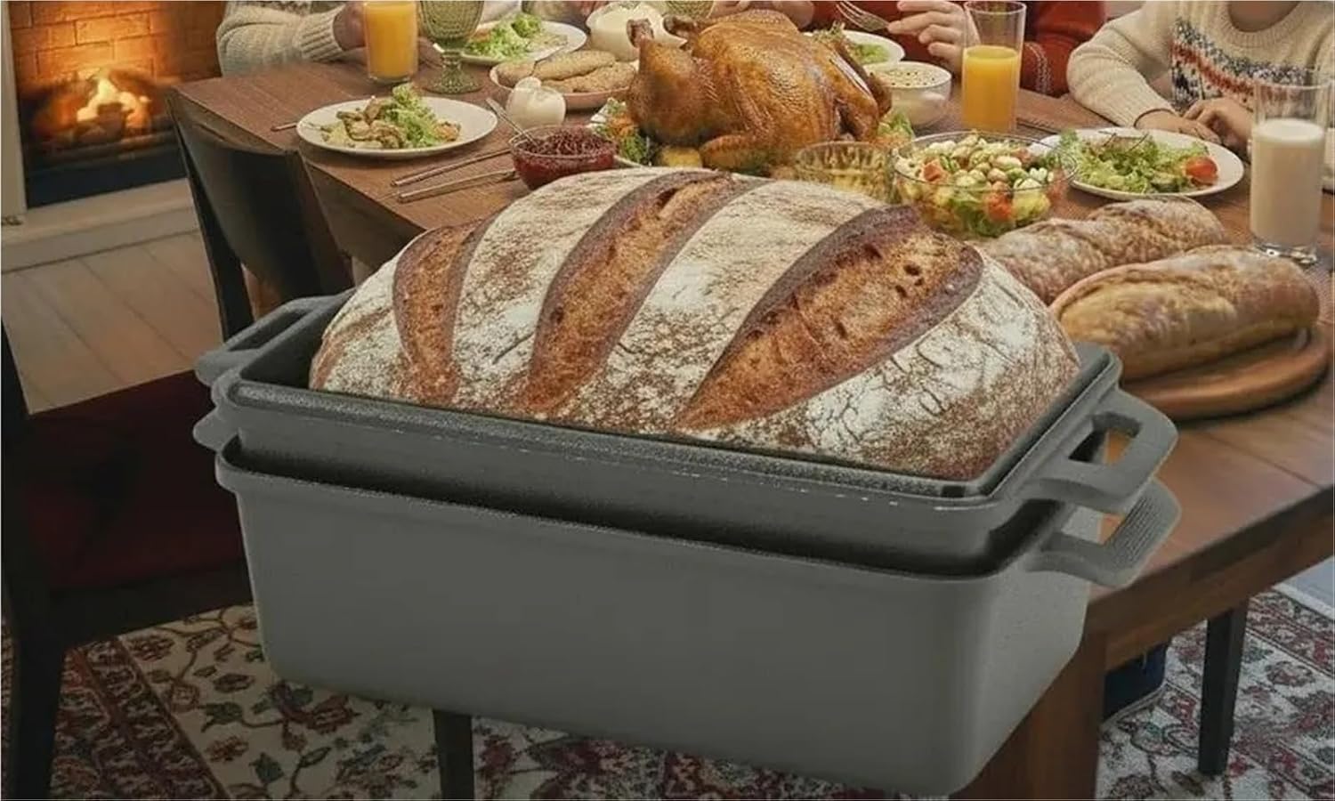 Cast Iron Loaf Pan with Lid 2 Piece Set for Homemade Bread, Cake & Meatloaf with Even Heat Distribution