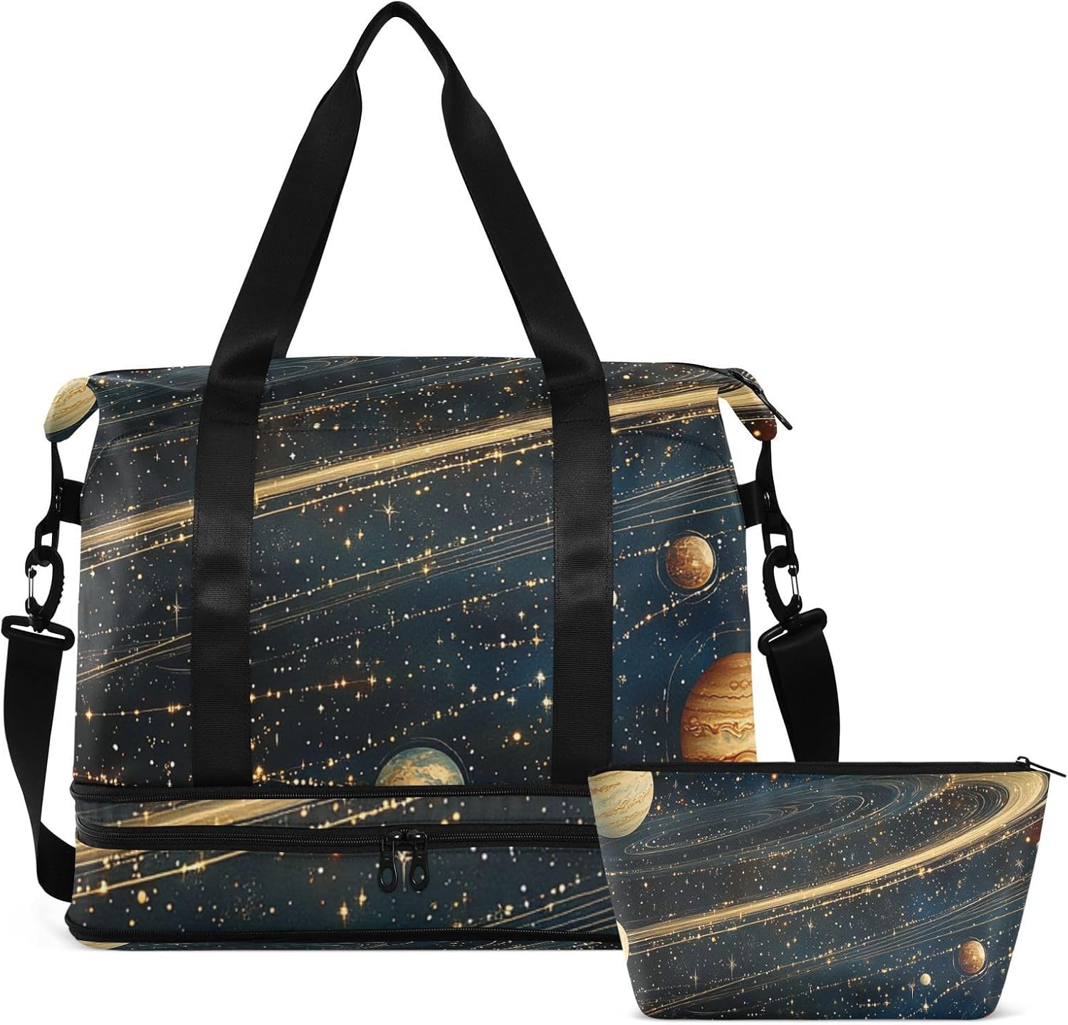 Space Planet Gym Tote Bag Sports Gym Tote Bag with Adjustable Strap for Hiking 2 Pcs Set