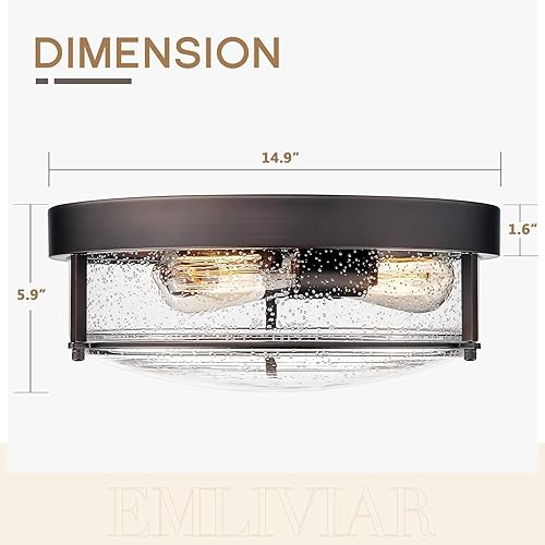 Miniatura 4 de Lámpara de techo de cristal de 3 luces, montaje empotrado, bronce aceitado, marrón, granja, metal, eficiencia energética