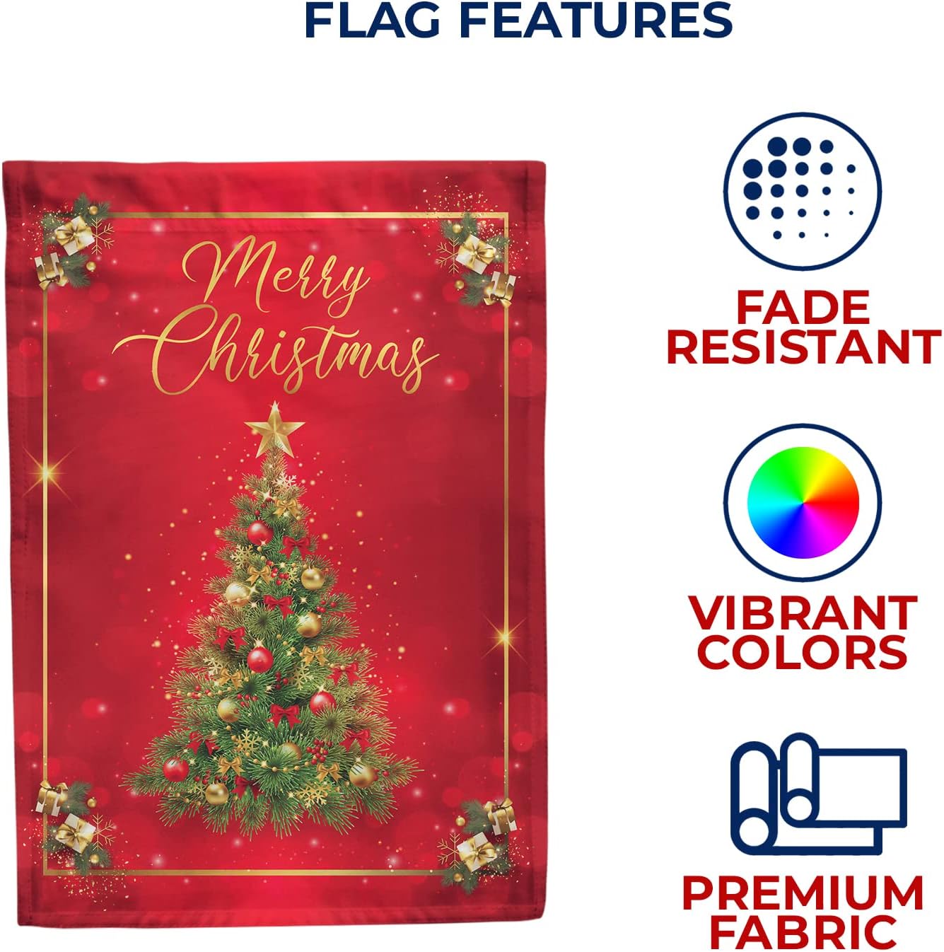 America Forever Merry Christmas House Flag 28 x 40 Inch Double Sided Outdoor Yard Vintage Winter Holiday Ornament Star Red Tree Decorations