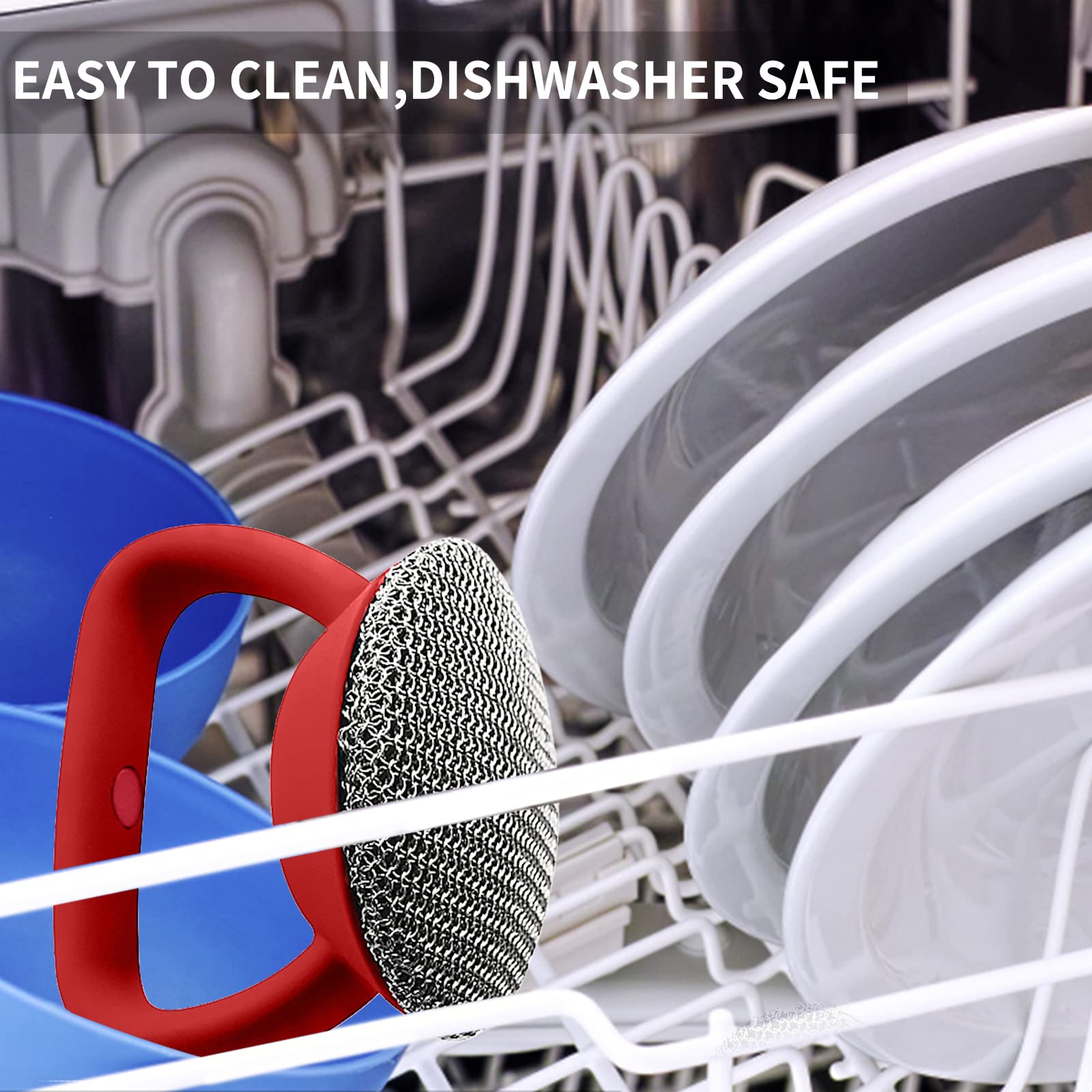 Staalwol Pads met handvat, Staalwol Scrubber, Herbruikbare Lange Handvat Reinigingsborstel, Roestvrij Staal Pot Borstel voor Potten, Gootsteen, Pannen, Grills (L