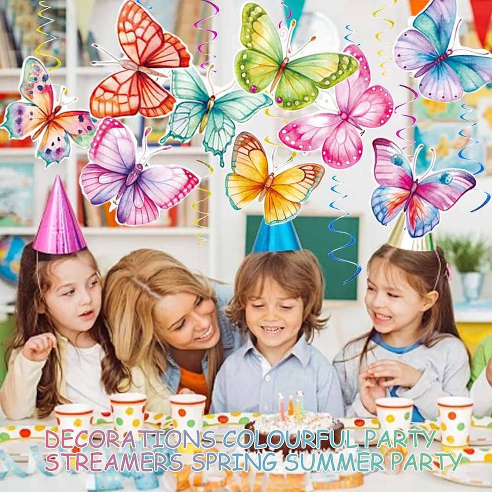 24 Decorazioni Sospese A Farfalla Per Feste – Multicolore, A Spirale, In Carta E PVC – Per Matrimoni, Primavera, Giardino E Compleanni