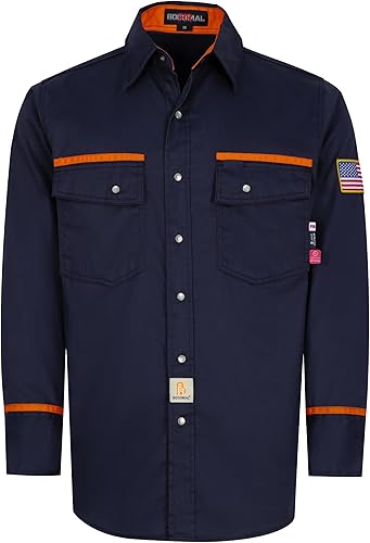 Miniatura 64 de BOCOMAL Camisas FR para hombre, resistentes al fuego, peso ligero, NFPA2112, camisa de soldadura ignífuga, acabado repelente al agua y al aceite