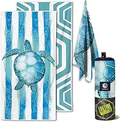 VENTURE 4TH Toalha de praia de microfibra: secagem rápida, compacta, sem areia, absorvente, à prova de areia e leve - ideal para acampamento, praia e viagens (design de tartaruga listrada | 89 x 198