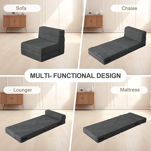 Miniatura 5 de Sofá cama plegable de tamaño individual con almohada de espuma viscoelástica, silla convertible para suelo, futón perezoso para sala de estar,
