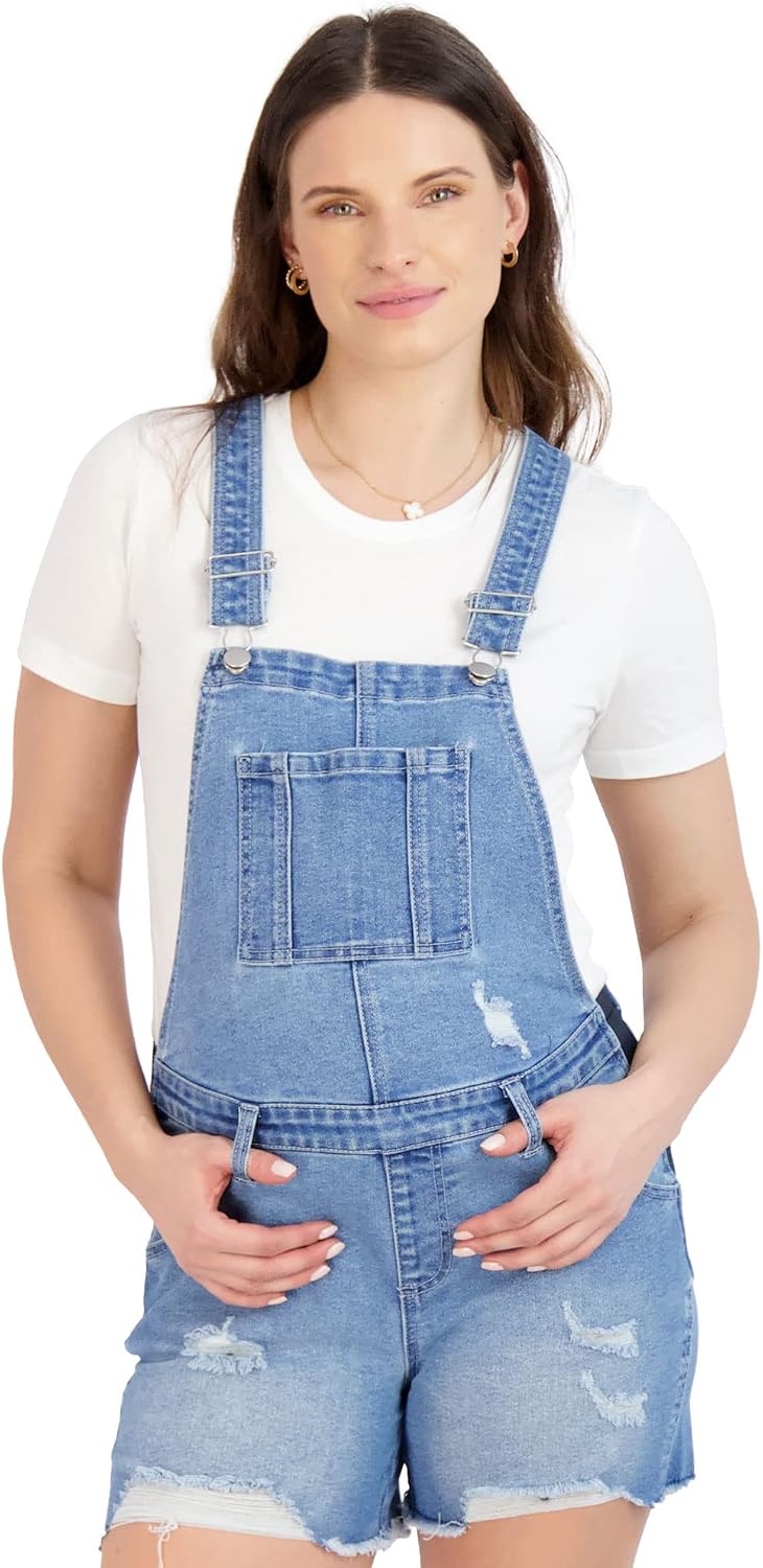 Savi Parker Maternity Denim Rompers for Women - Short Overall Jumpsuit, Casual Pregnancy Clothes for Summer, BCI Certified
