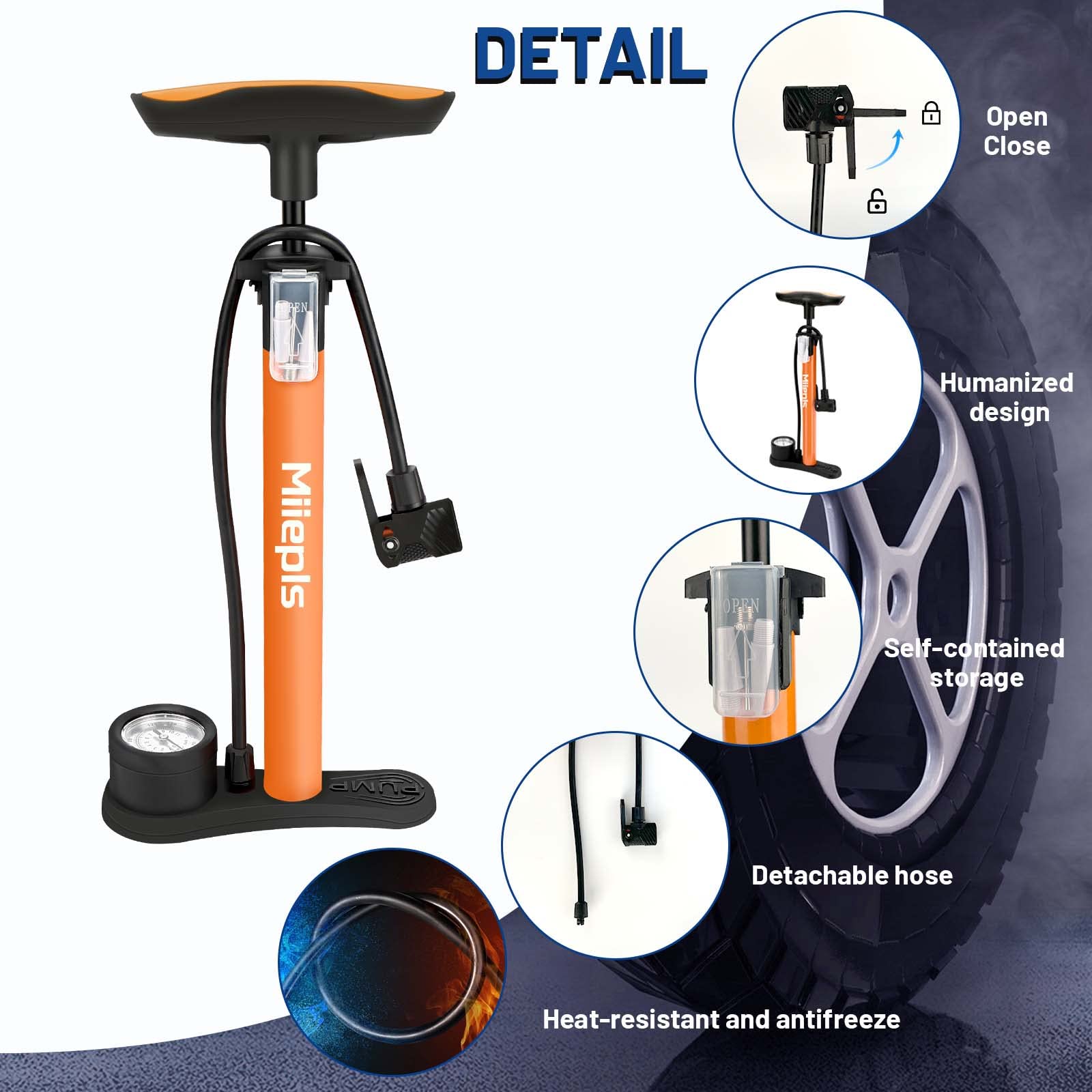 Fahrradpumpe Luftpumpe Fahrrad für alle Ventile, Standpumpe mit Großem Manometer bis 11 Bar/ 160 PSI, Standluftpumpe für Rennrad E-Bike, Mountainbike, Luftkissen