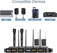 Vista 7 de Sistema de micrófono inalámbrico profesional, juego de micrófono inalámbrico UHF de 4 canales con 2 micrófonos de mano, 2 micrófonos