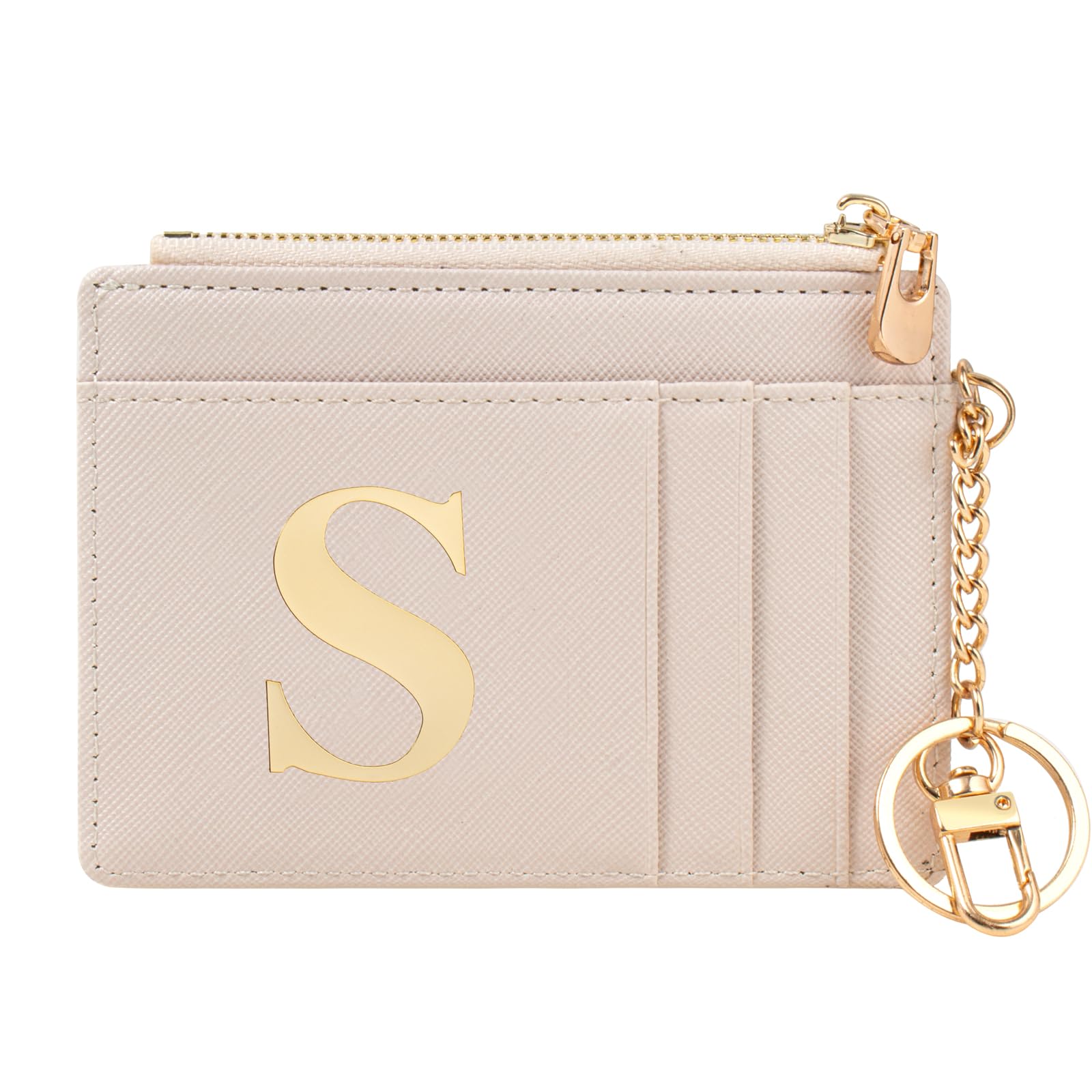 KOTORA Personalized Gifts for Women-Monogrammed Gifts Initial Card Case Slim Front Pocket Wallet for Women Credit Card Holder with Keychain Preppy