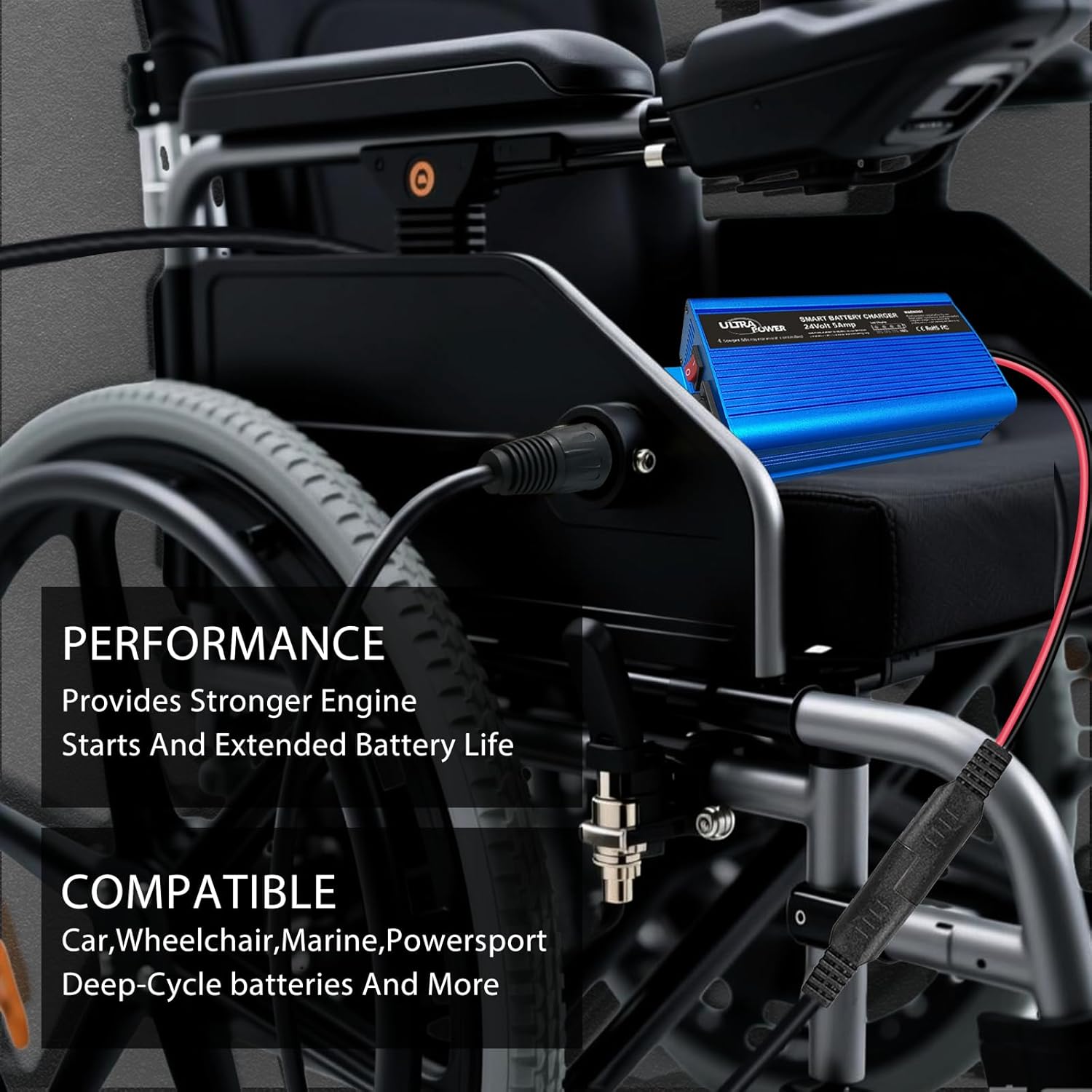 ULTRAPOWER 24V 5A Battery Charger,Universal Battery Charger Maintainer with 4LEDs Indicator,XLR Connector for Cars,Trucks,RVs,ATVs,UTVs,Tractors,SUVs,Electric Wheelchair Lead Acid Battery