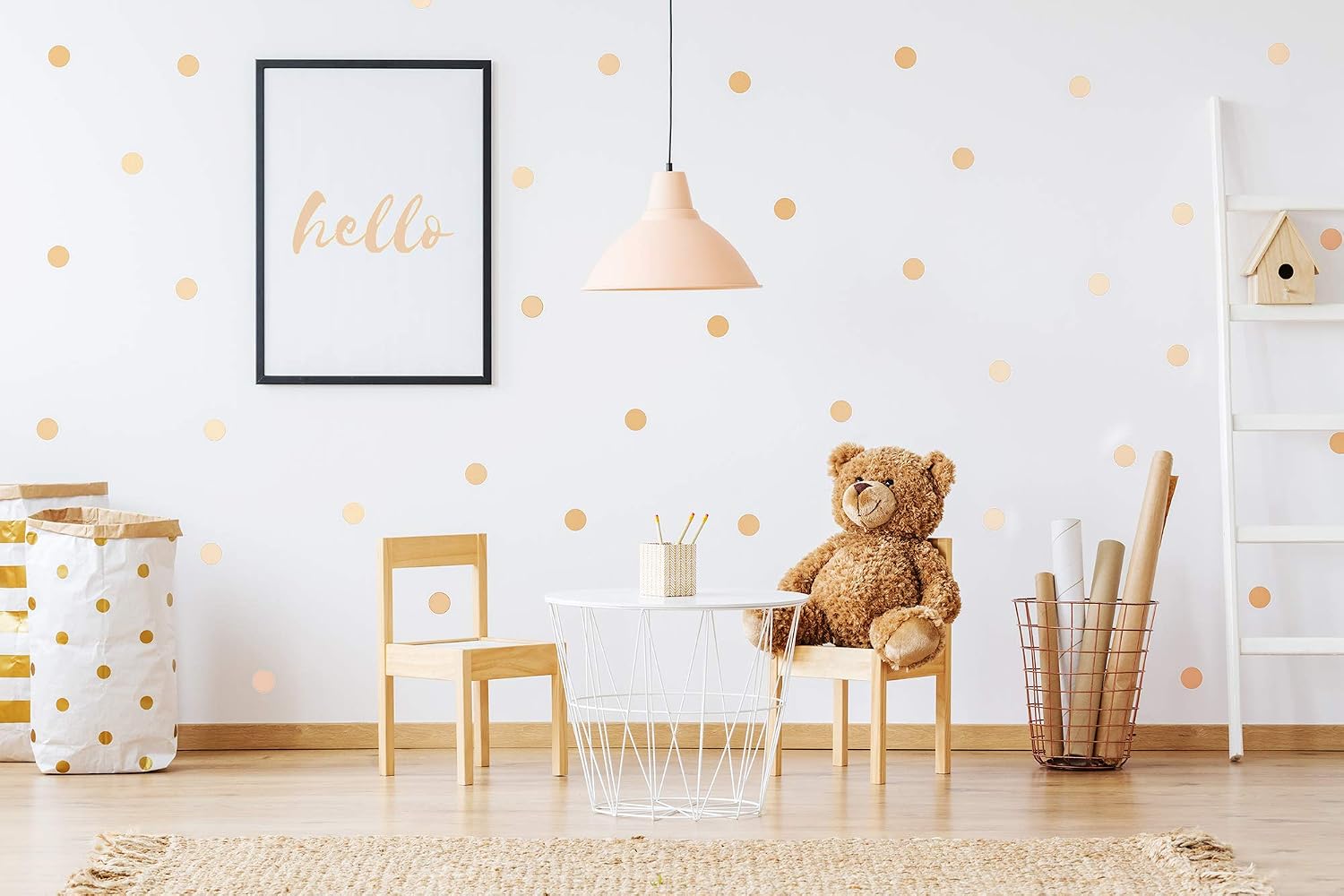PapaKit Champagne Gold Large Round Polka-Dot Vinyl Wall Decal (108 Stickers x 2 inches) Baby Nursery Child Kid Teen Girl Boy Room Home Decor | Peel & Stick Safe Removable | Creative Art Design Pattern