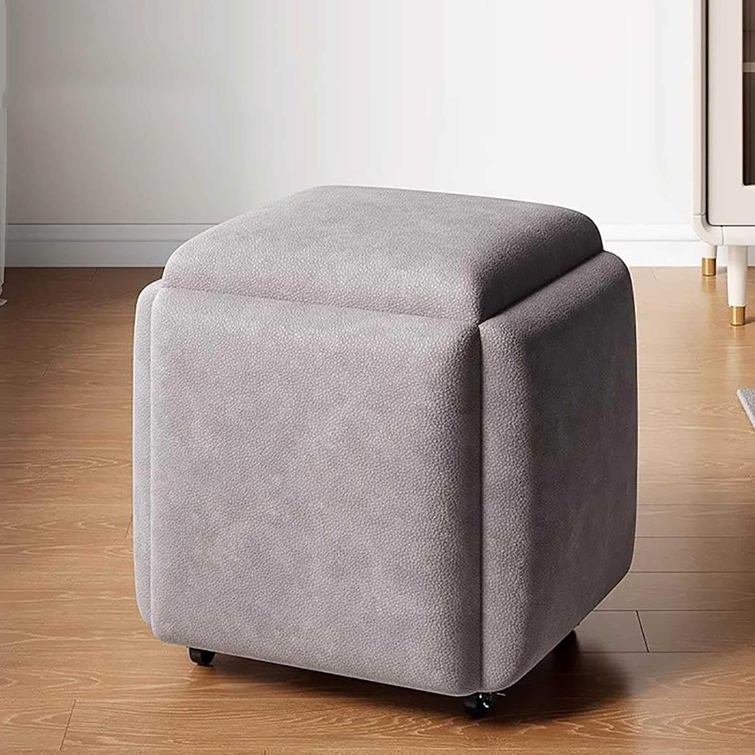 Repose-pieds mobile et chaises pouf gigogne de salon gris 45x45cm
