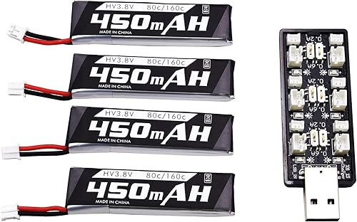 Miniatura 7 de Blomiky Paquete de 4 baterías Lipo 1S 3.8V 450mAh 80C con enchufe PH2.0 compatible con S Free Style RC Quadopter Drone  F4 Batería 4