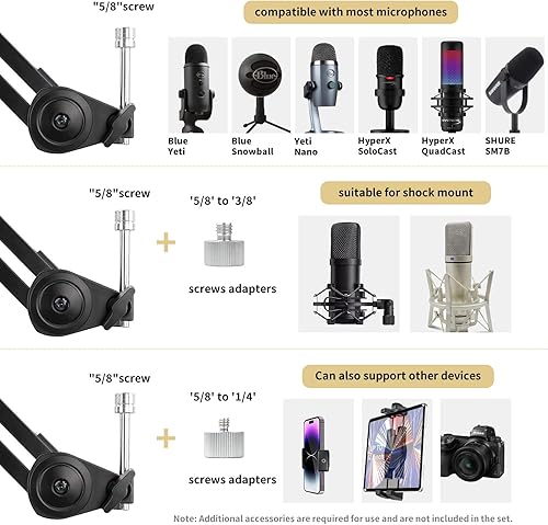 Miniatura 6 de Soporte de brazo para micrófono, soporte de brazo de micrófono resistente, soporte de micrófono plegable en ángulo ajustable, soporte de brazo de