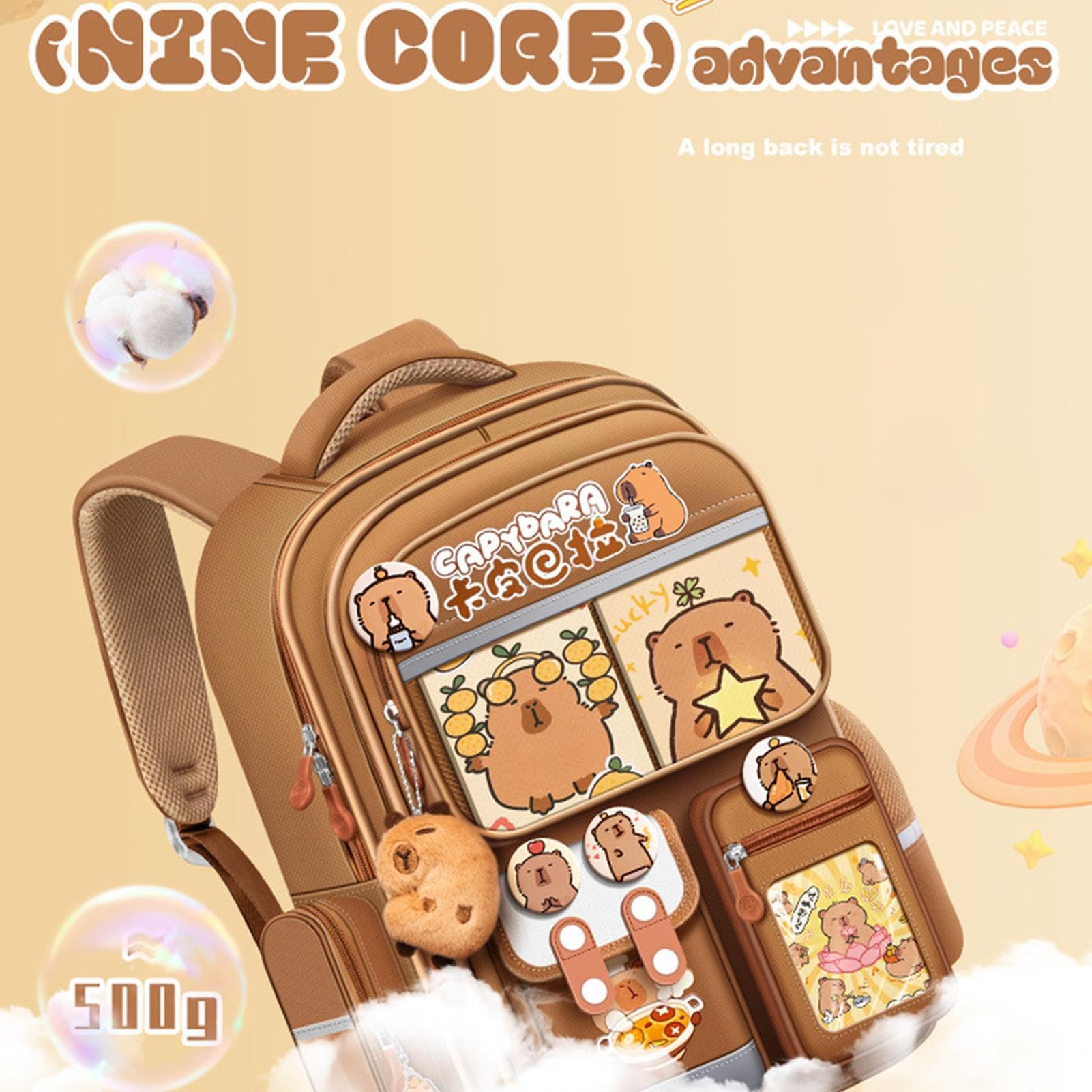Capybara - Zaino per la scuola elementare per bambini, impermeabile, grazioso e impermeabile, per adolescenti, ragazzi, figlie, ragazze, donne, amici, familiari