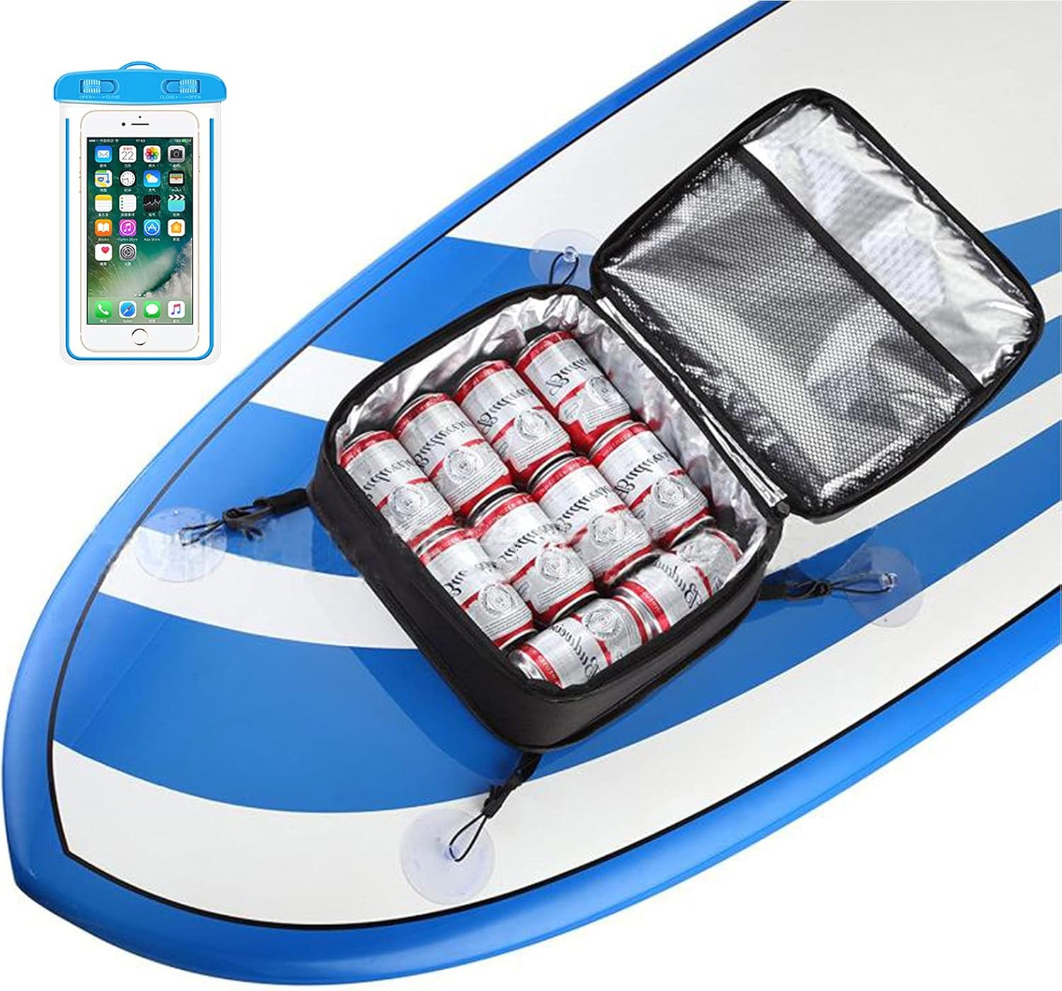 TT MOTOR SURF SUP Cooler-Deck Bag-Capacity 11L, 600D Oxford Cloth, Waterproof Phone Bag, Mesh Top Bag, Portable Suction Cup Boat Bags Deck Accessories (Black)
