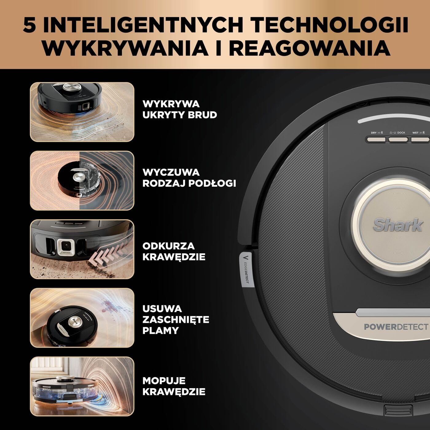 Shark PowerDetect Robot odkurzająco-mopujący 2 w 1, automatyczne opróżnianie, napełnianie i czyszczenie NeverTouch Pro (60 dni), 3D i LiDAR, NeverStuck, WiFi/aplikacja, czarny, RV2800ZEEU