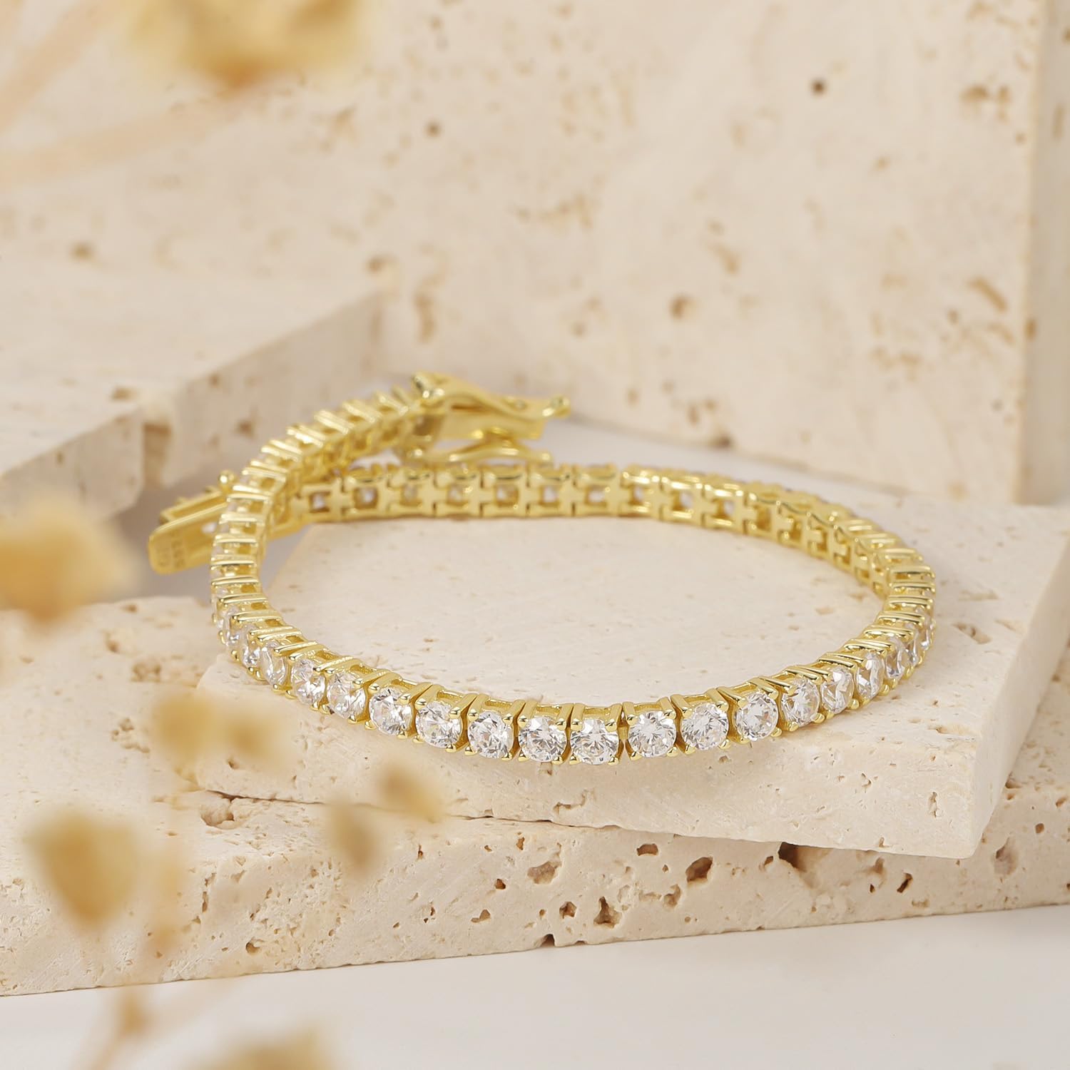 Gem's Beauty 925 Sterling Silver Tennis Bracelet Cubic Zirconia Silver Bracelets For Women 14k Gold Plated 6.5 inches-9 inches