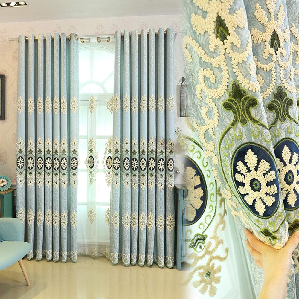 Tulle Velvet Embroidered Blackout Room Darkening Living Room Bedroom Floor Window Grommet 2 Pieces-1.5×2.7(W×H)×2