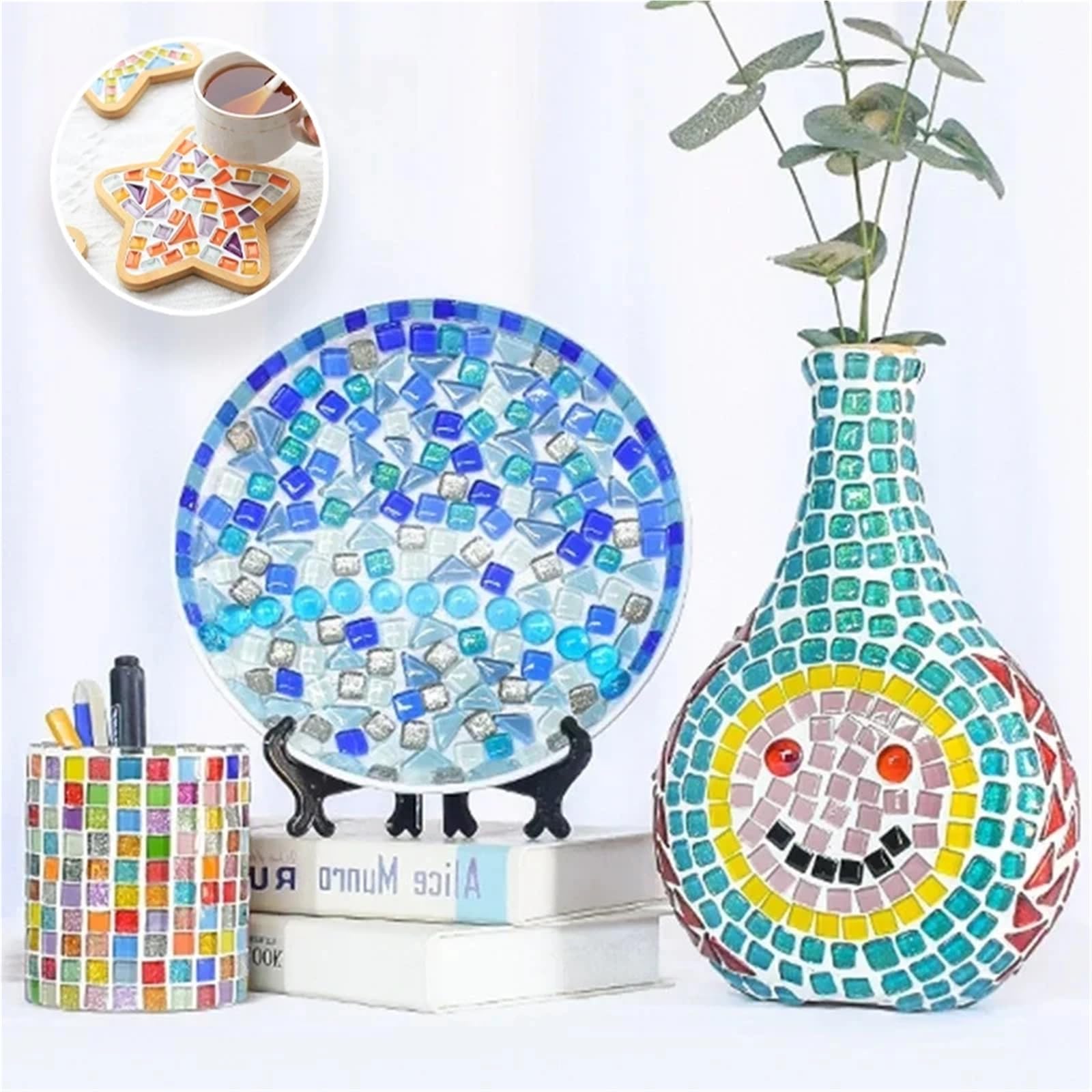 Azulejos de mosaico para manualidades, pasatiempos de arte, piezas de mosaico colorido de cristal a granel, azulejos de cerámica, material (200 g, 5 bolsas)