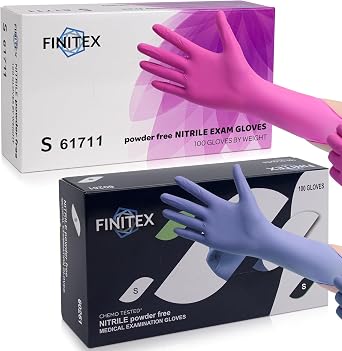 FINITEX Nitrile Disposable Gloves-Rose Red, 3.5mil, 100PCS S and Chemo Purple, 3.5mil, 100pcs S