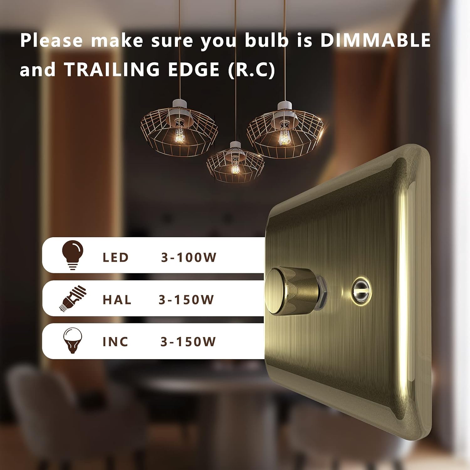 Zigtiger LED Dimmer Switch 1 Gang, Antique Brass Dimmer Switch for