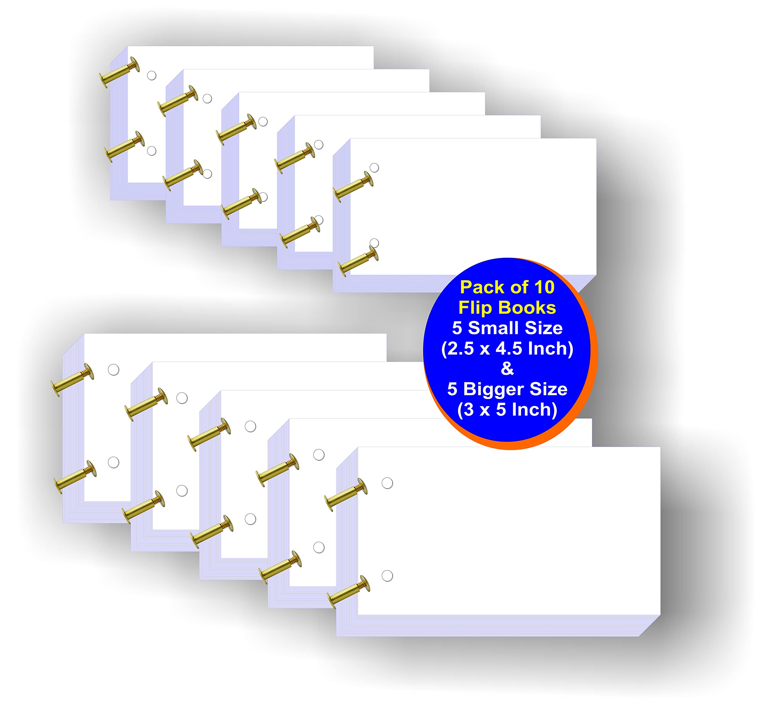 IMPRINT 10 Flip Books in 2 Sizes, 5 Small Size (2.5 Inch x 4.5 Inch) and 5 Big Size (3 Inch x 5 Inch) with 20 Brass Screws for Binding Purpose 1