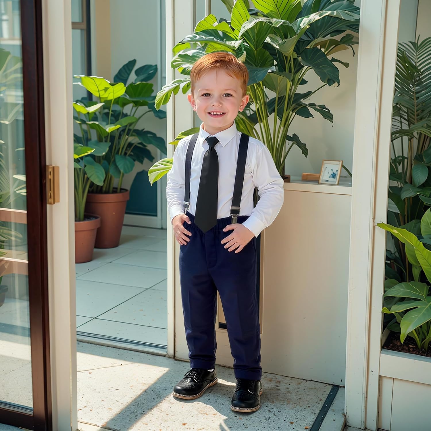 Yilaku Baby Boy Clothes Suit Toddler Birthday Outfit Sets Baby Boy Dress Shirts with Tie+Suspender Pants 1-7 Years - Image 2