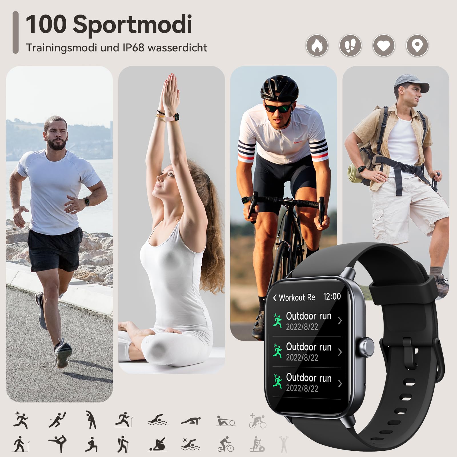 Smartwatch Herren mit Telefonfunktion,1.8" Uhr Damen mit Herzfrequenz SpO2 Stress Schlafmonitor,Alexa Integriert Watch,110 Sportmodi Fitness Tracker, IP68 Wasserdichte Sport Armbanduhr für Android iOS