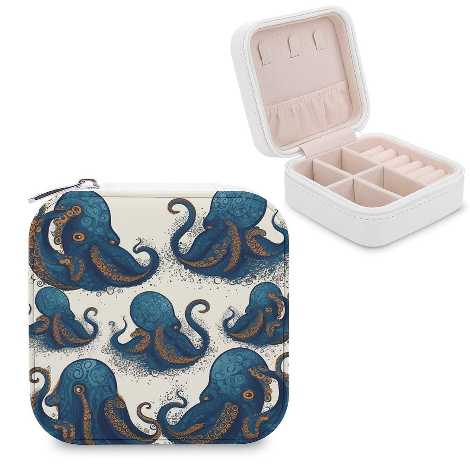 VstaDank Tentacles Octopus Travel Jewelry Case Small Portable Jewellry Organizer Box PU Leather Organizer Boxes Personalized Jewellery Storage Holder Gift for Womens Rings Earrings