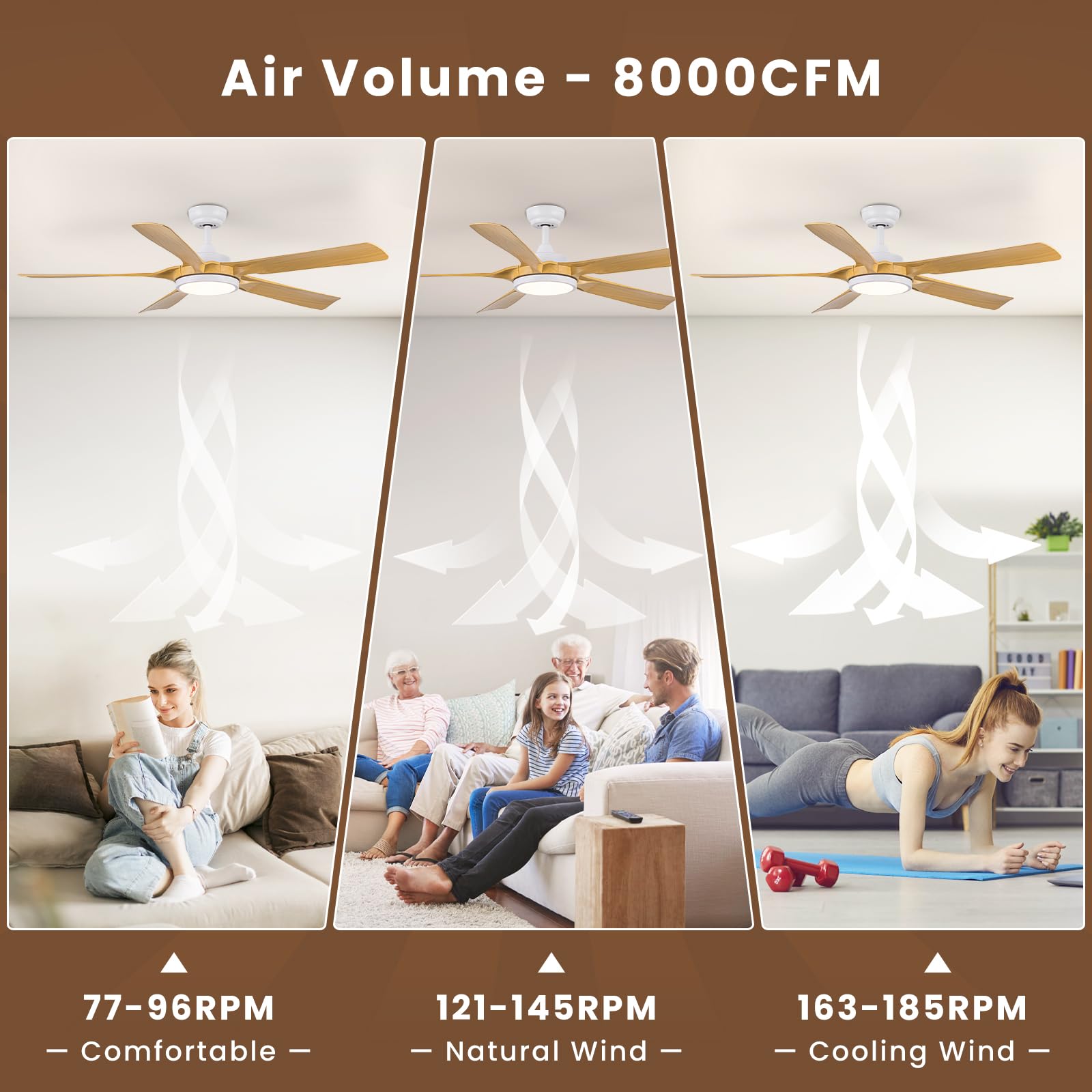 Newday Ventilatore da Soffitto Colore Legno, 142cm Ventilatore da Soffitto con Luce e Telecomando Grande, Pala Soffitto con Luce Dimmerabile, Ventola Soffitto Silenzioso con 5 Pale per Soggiorno