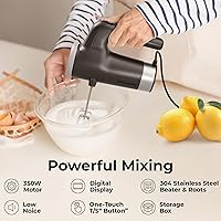 Vista 7 de Electric Hand Mixer 9 Speed with Stainless Steel Whisk, Flat Beater & Dough Hook, Snap Storage Case, Compact Lightweight 350 W Powerful handheld