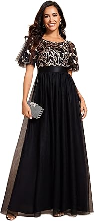 Ever-Pretty Women's Short Sleeve Embroidery Empire Waist A Line Floor ...