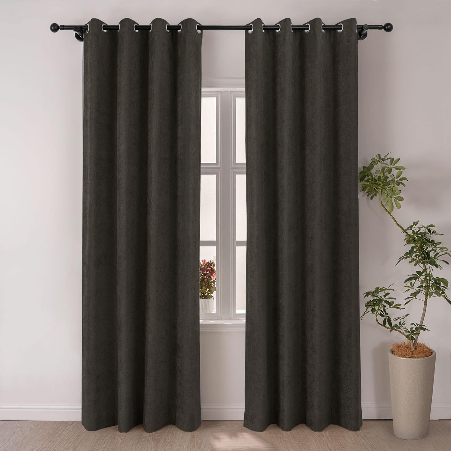 Macochico Extra Wide Full Blackout Chenille Curtains 120”Wx96”L, Dark Grey Grommet Drapes for Sliding Door Patio Doors Bedroom Living Room, Insulated Window Treatments with Tieback, 1 Panel