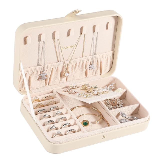 LANDICI Small Jewelry Box for Women Girls PU Leather Travel Jewelry Case Portable Jewelry Organizer Storage Holder Display