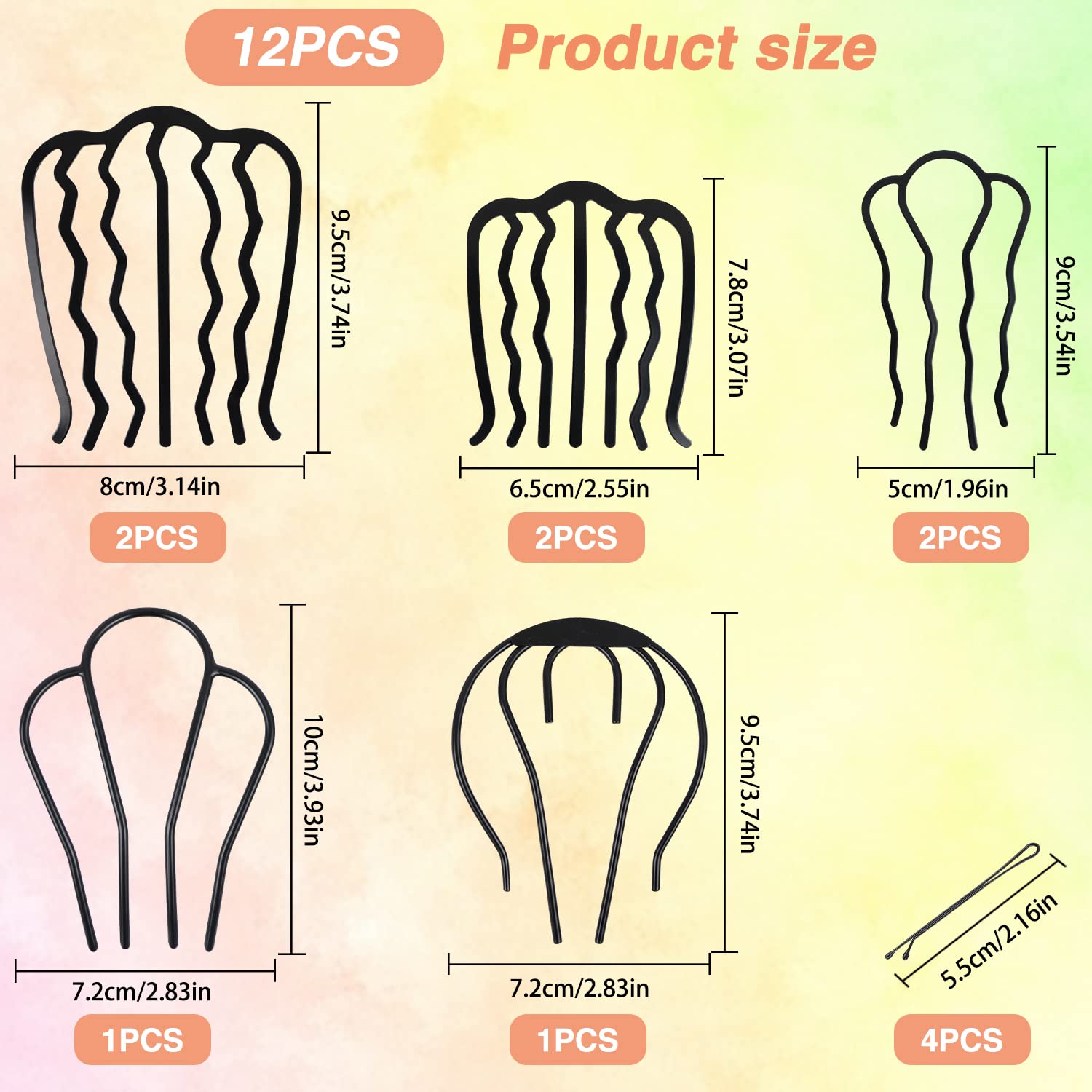 12 Pcs Hair Side Combs for Women Accessories, Hair Fork Clips for Updo Bun, U-Shape Hair Combs for French Twist Teeth Hair Pin for Women Girls Vintage Hair Styling Accessories - Image 2