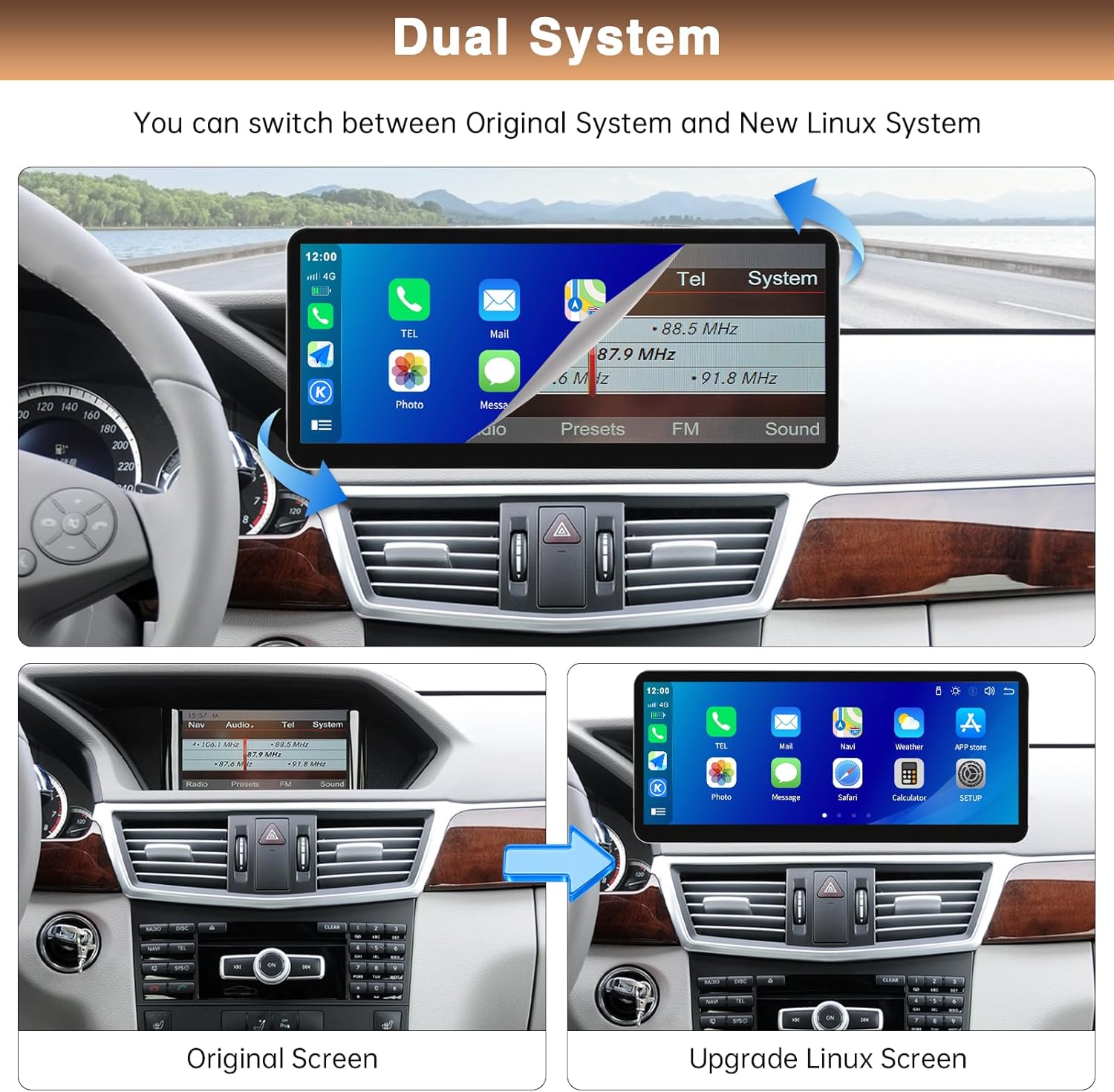 12.3 Inch Ultra Thin Touchscreen Car Stereo for Mercedes-Benz E Class W212 2012–2015 with NTG4.5 System Support Wireless Carplay,Android Auto,Mirrorlink,Siri,GPS,Rear Camera,Original Car Functions