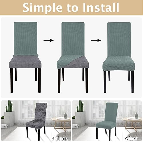 Miniatura 4 de SearchI - Juego de 6 fundas para sillas de comedor con tejido jacquard elástico fundas para silla Parsons, fundas para sillas de comedor de elastano